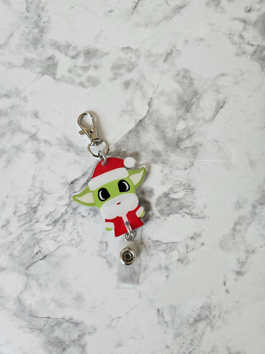 Baby Alien Santa Badge Keychain